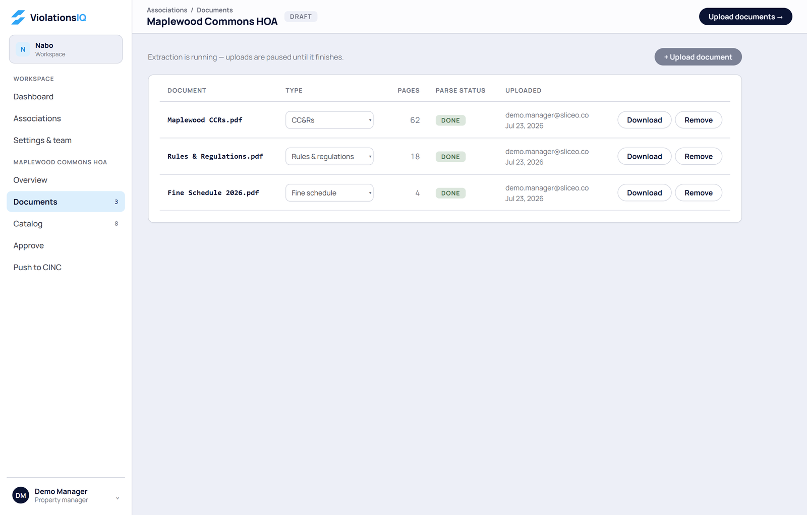 Governing documents uploaded into Violations IQ